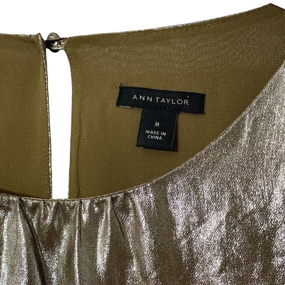 Ann Taylor Medium Gold Bronze Lame Top 3/4 Sleeves Womens Blouse Holiday - Picture 3 of 9